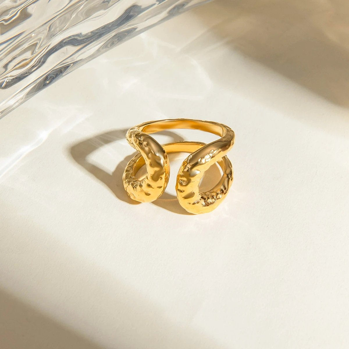 Hammered Double Layer Open Ring for Chic Style