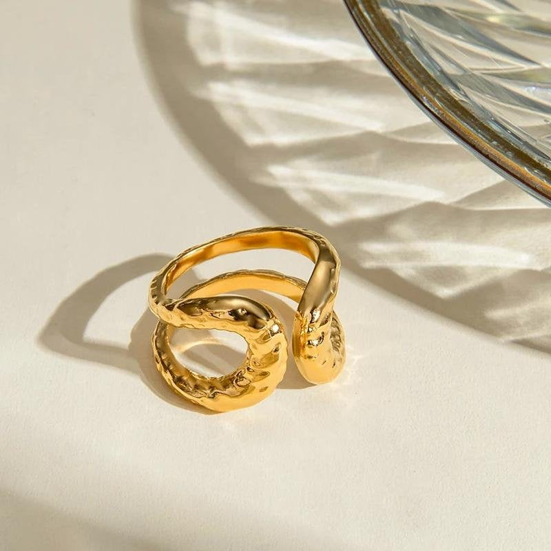 Hammered Double Layer Open Ring for Chic Style