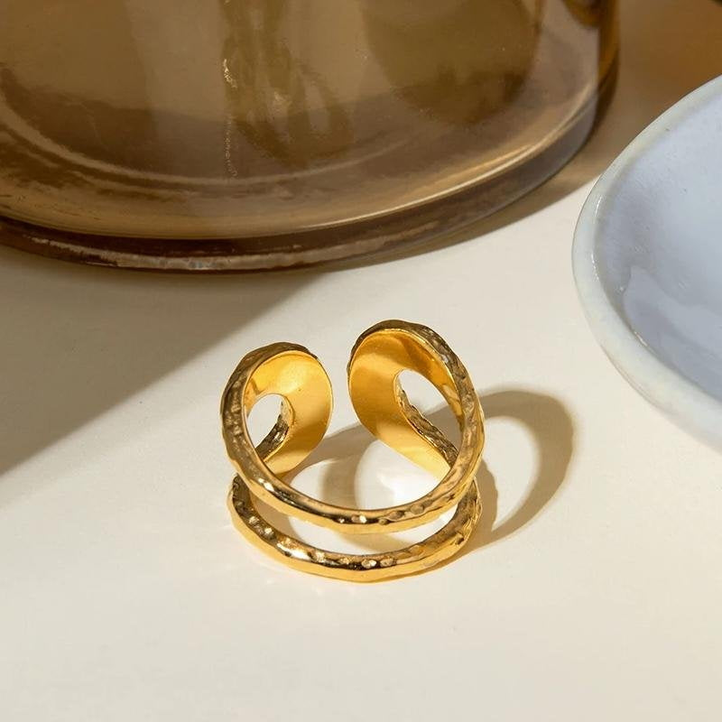 Hammered Double Layer Open Ring for Chic Style