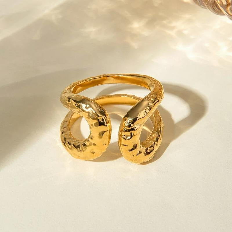 Hammered Double Layer Open Ring for Chic Style