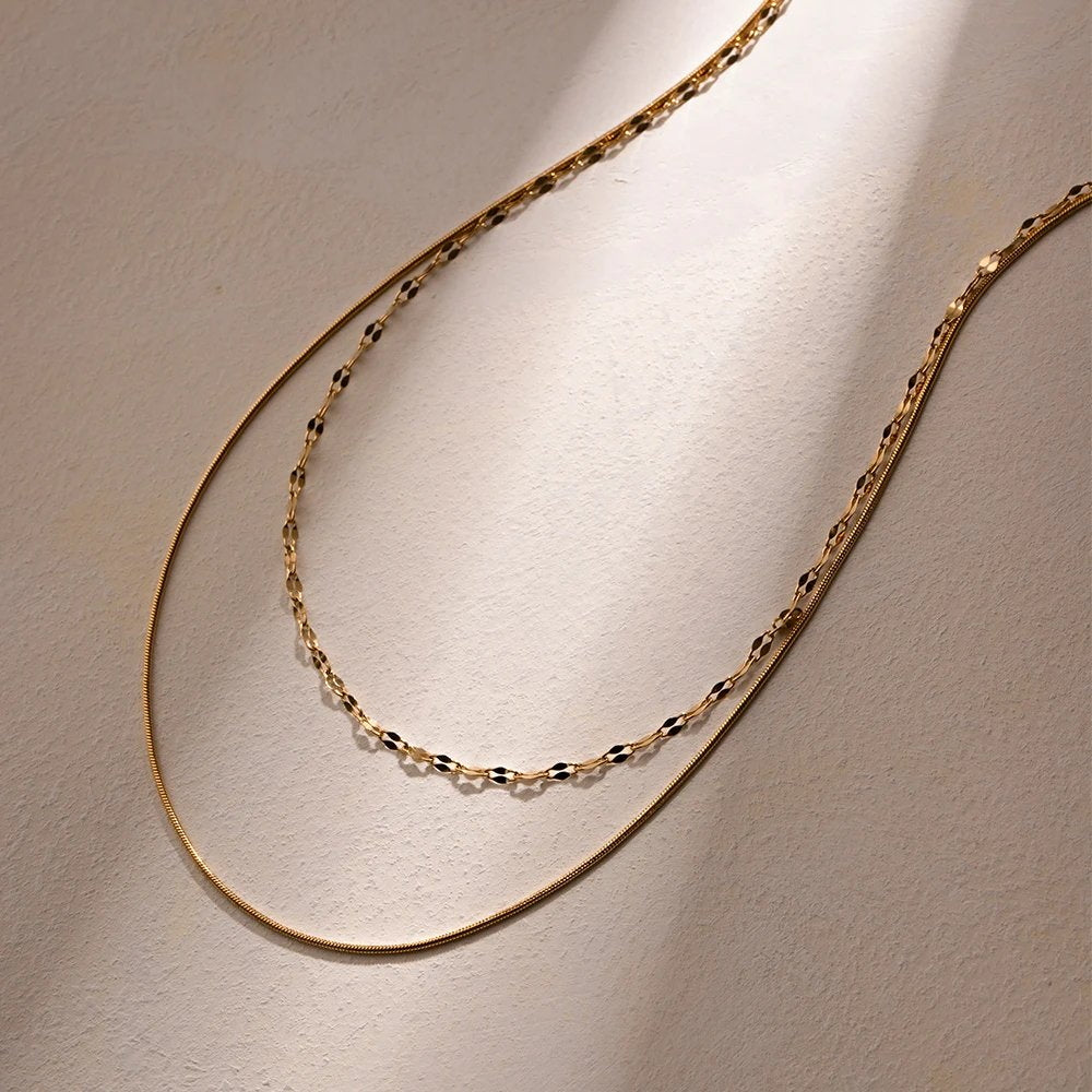 18K Gold Double Layer Snake Chain Necklace