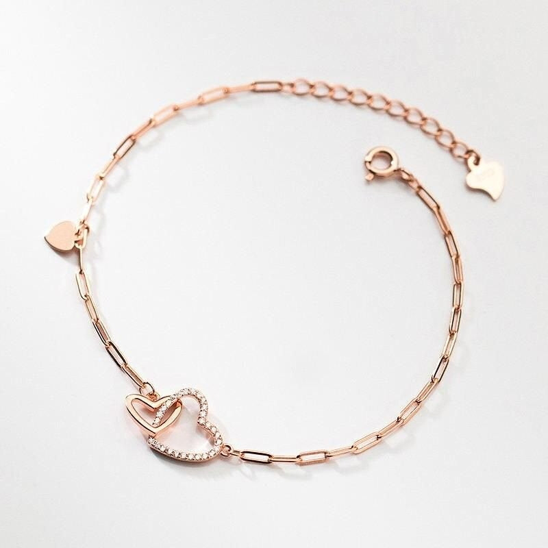 Double Heart Bracelet with Sparkling Zircon Layers