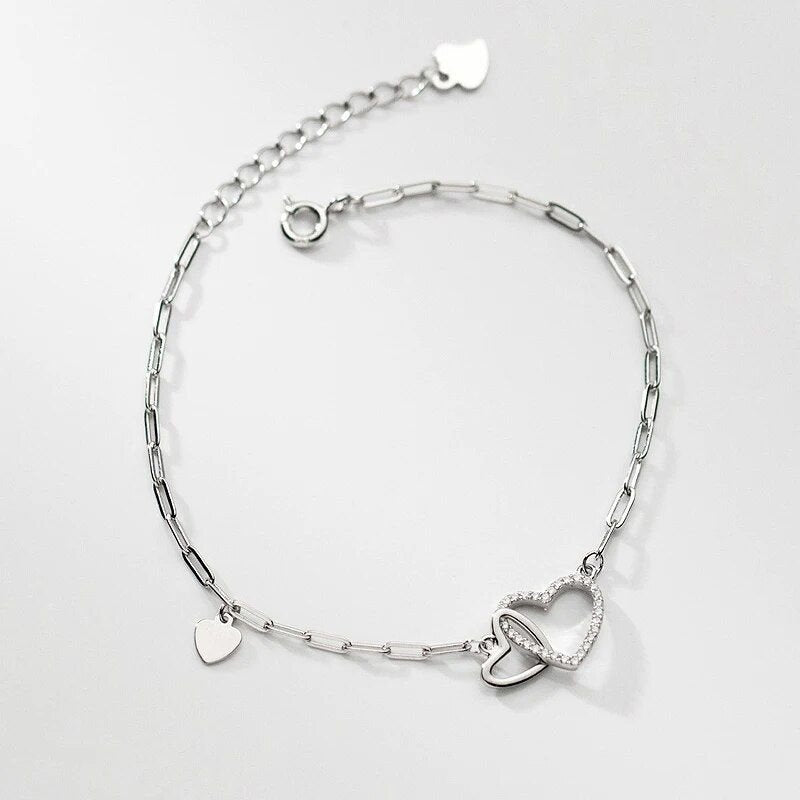 Double Heart Bracelet with Sparkling Zircon Layers