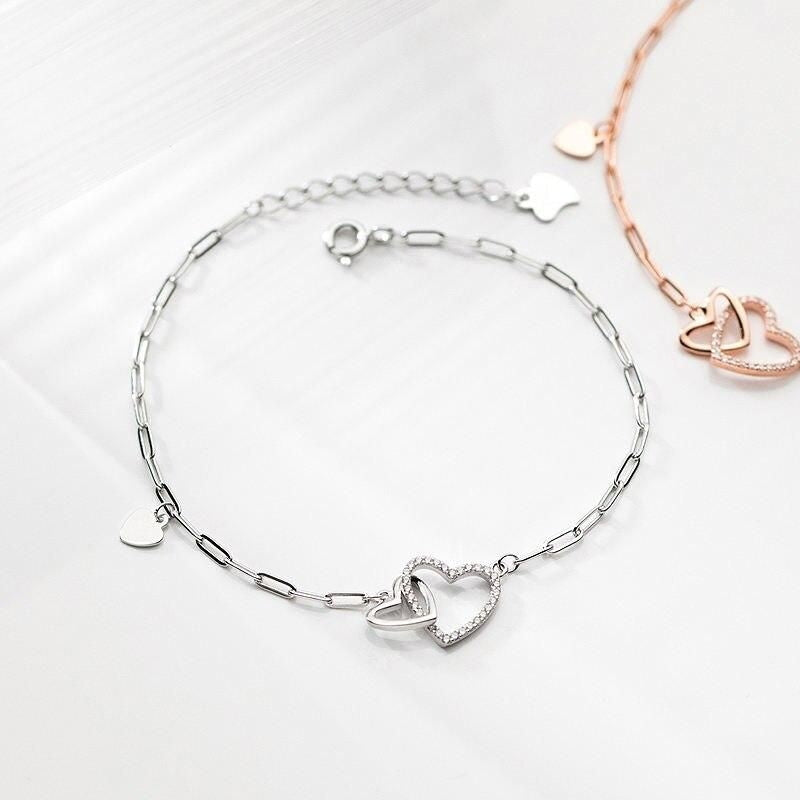Double Heart Bracelet with Sparkling Zircon Layers