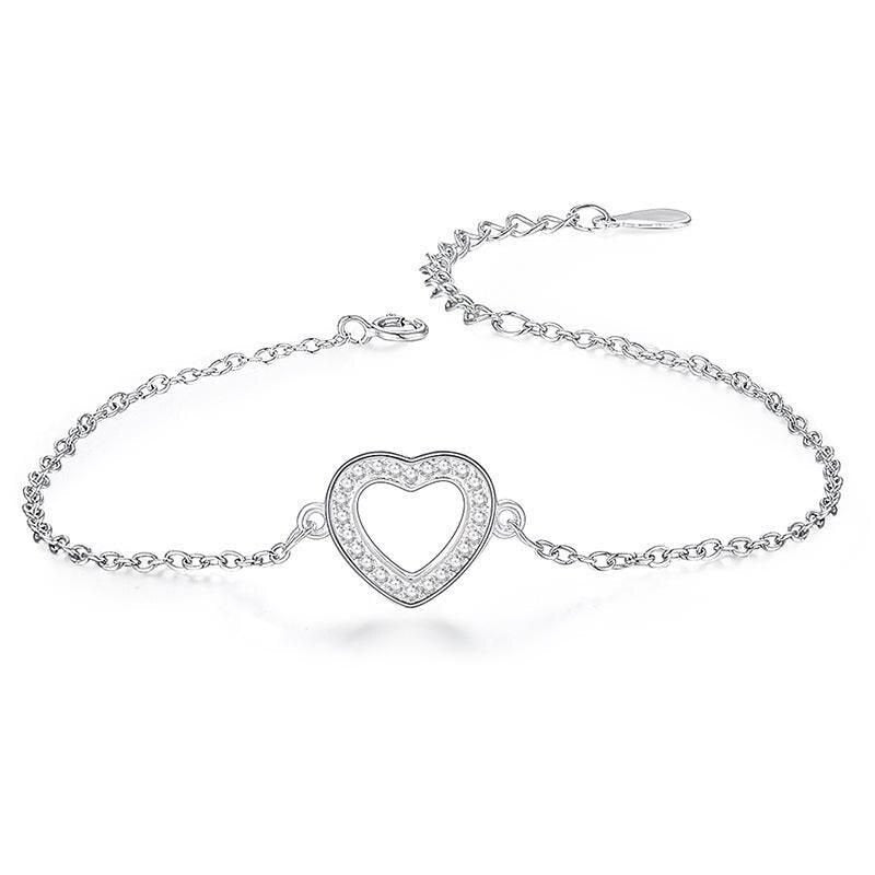 Sterling Silver Heart Charm Bracelet with Sparkle