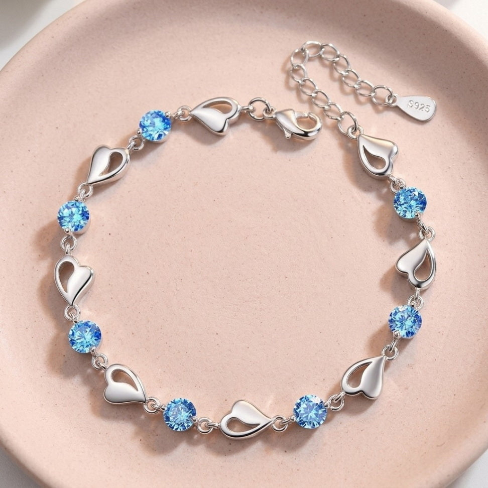 Sterling Silver Heart Bracelet with Sparkling Zircon Shine