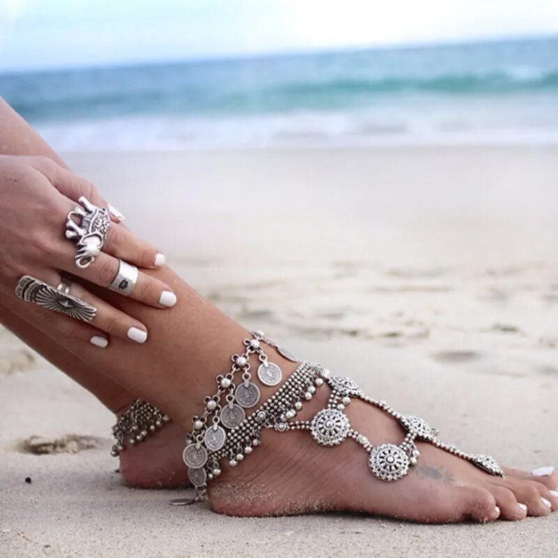 Boho Tassel Anklet with Luxe Charm Coins