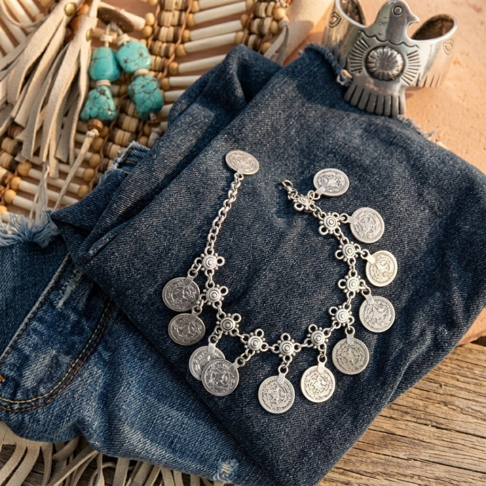 Boho Tassel Anklet with Luxe Charm Coins