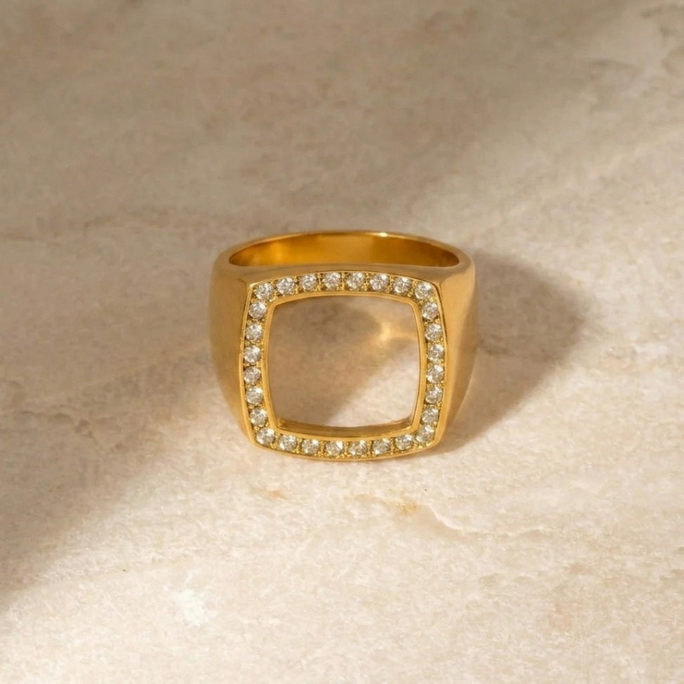 Chunky Gold Square Ring for Bold Modern Style