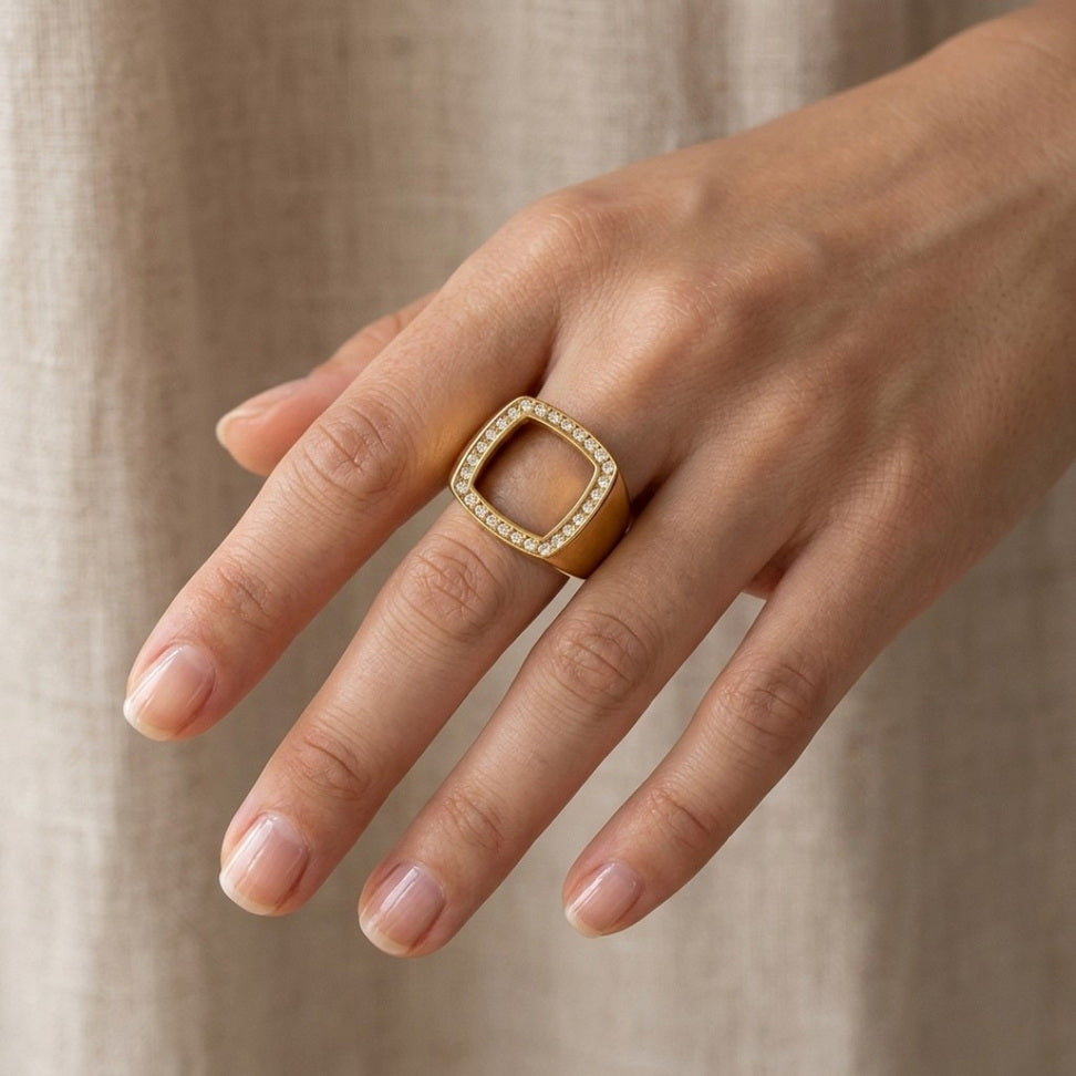 Chunky Gold Square Ring for Bold Modern Style
