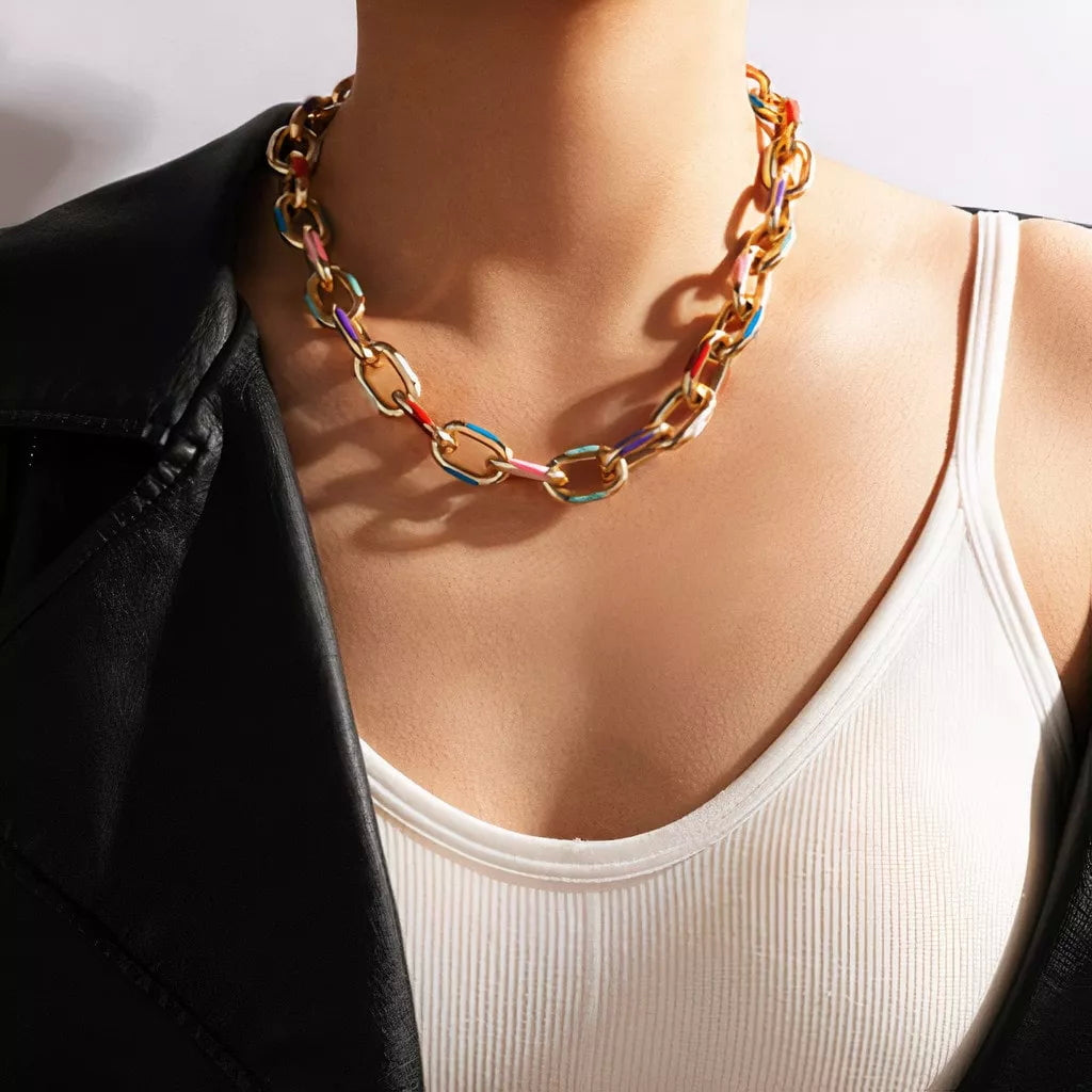 Bold Colorful Cable Chain Necklace for Everyday Vibes