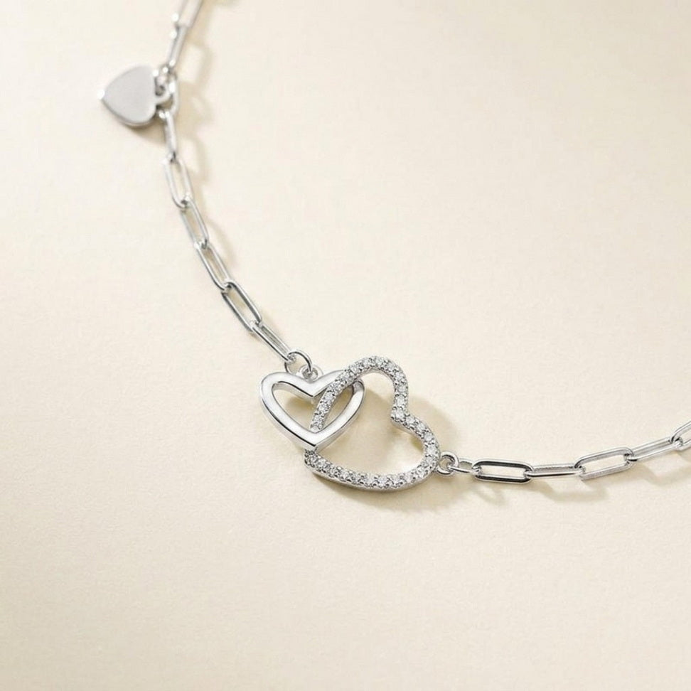 Double Heart Bracelet with Sparkling Zircon Layers