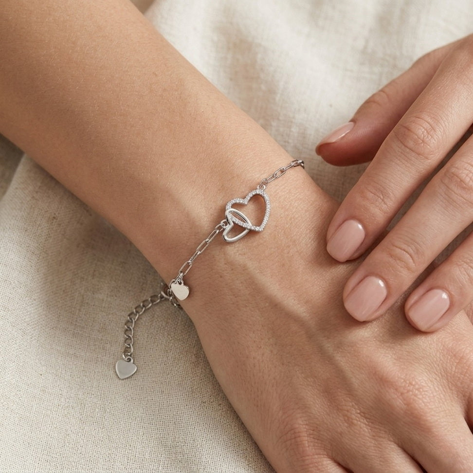 Double Heart Bracelet with Sparkling Zircon Layers