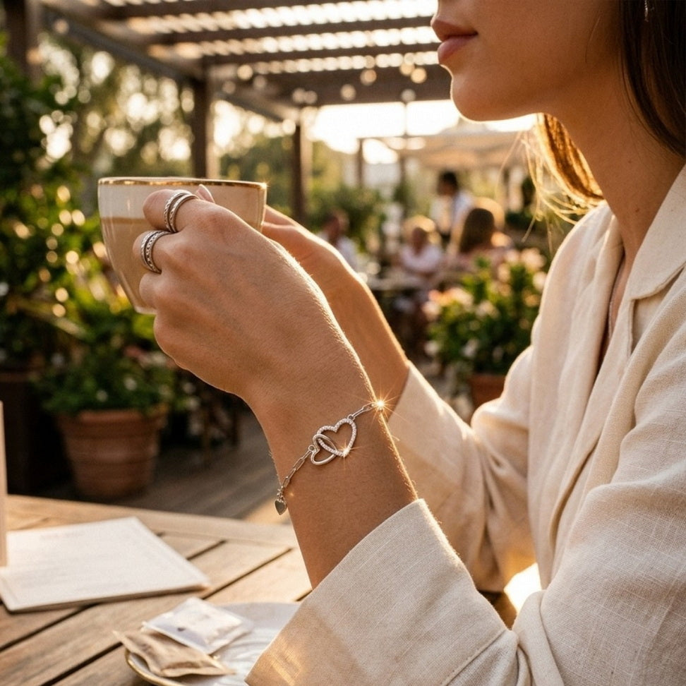Double Heart Bracelet with Sparkling Zircon Layers