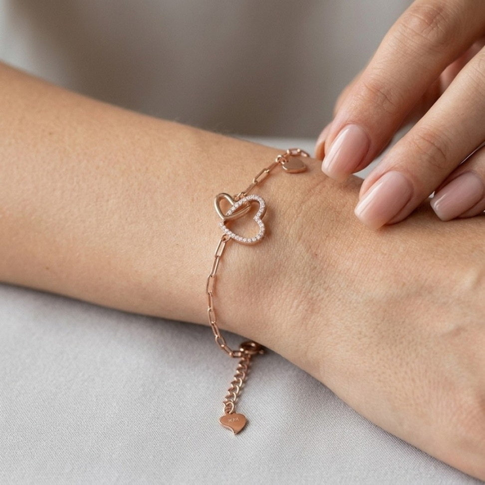 Double Heart Bracelet with Sparkling Zircon Layers
