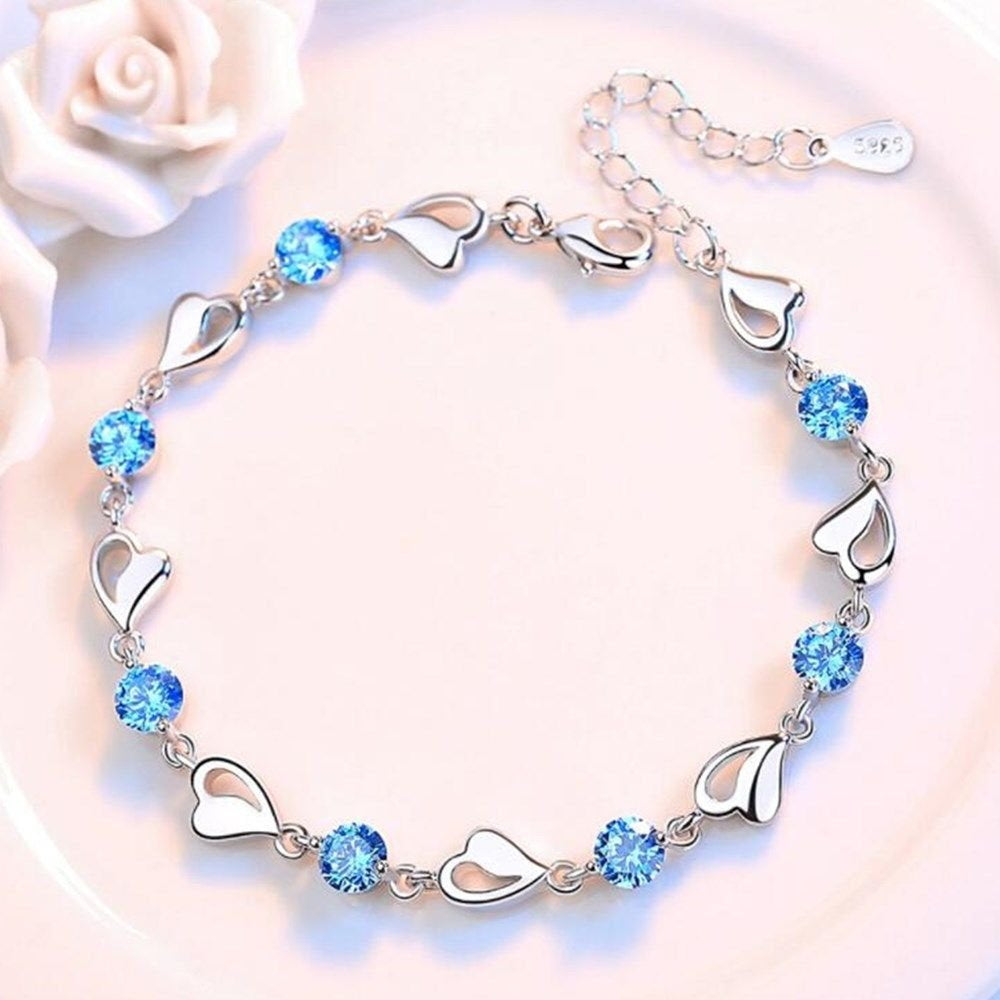 Sterling Silver Heart Bracelet with Sparkling Zircon Shine