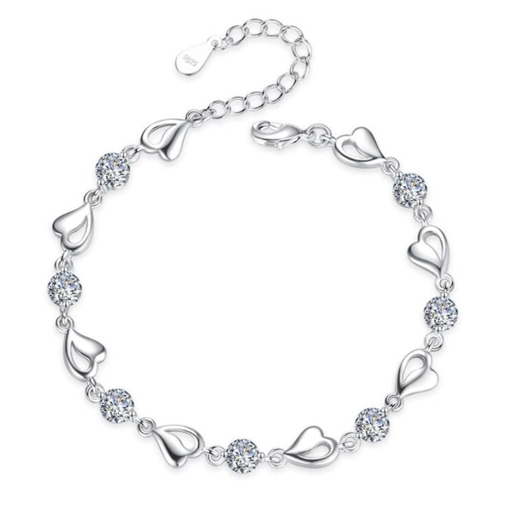 Sterling Silver Heart Bracelet with Sparkling Zircon Shine