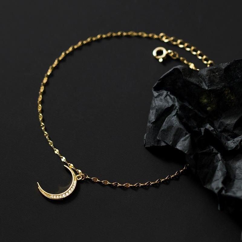 Moon Anklet with Mini Zircon Charm