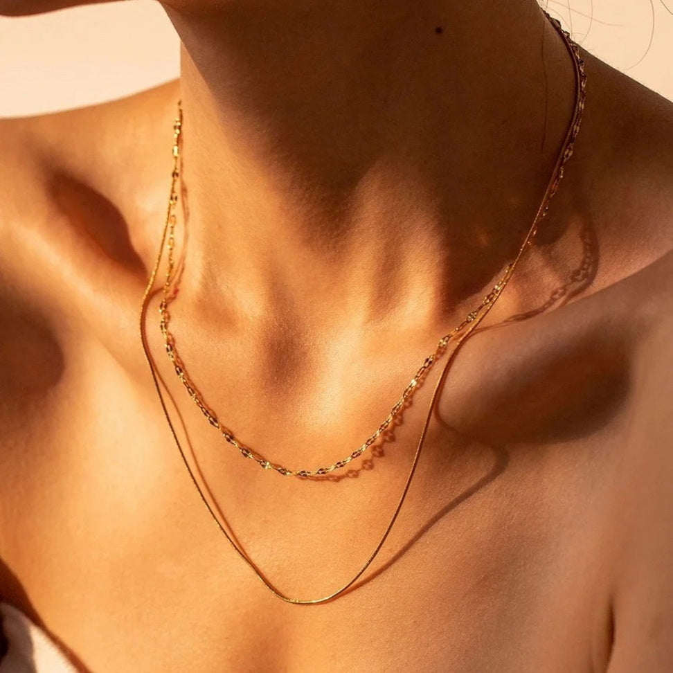 18K Gold Double Layer Snake Chain Necklace