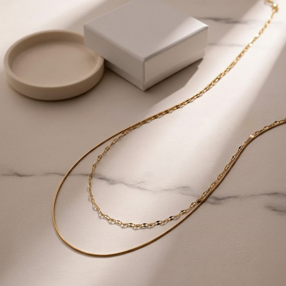 18K Gold Double Layer Snake Chain Necklace