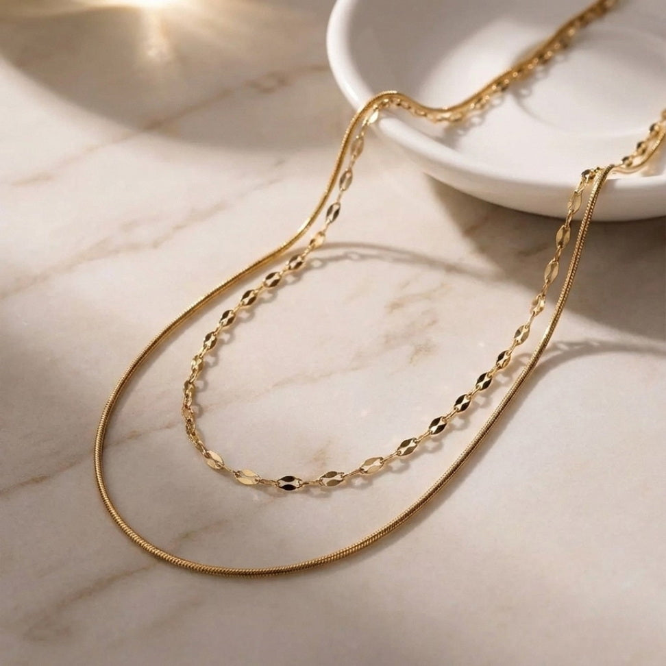18K Gold Double Layer Snake Chain Necklace