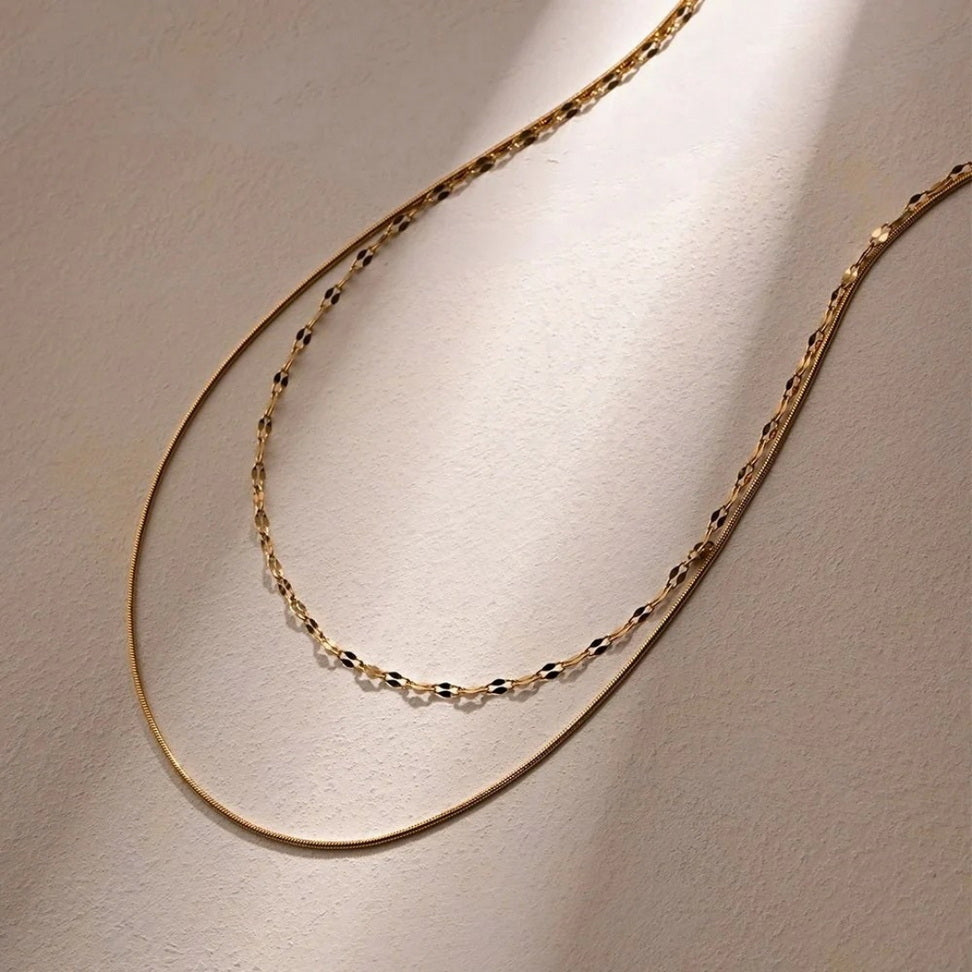 18K Gold Double Layer Snake Chain Necklace
