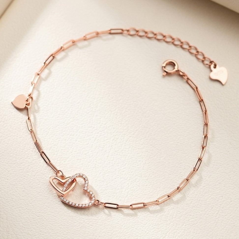 Double Heart Bracelet with Sparkling Zircon Layers