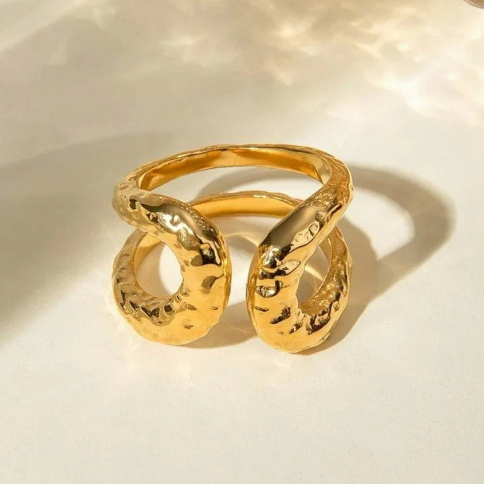 Hammered Double Layer Open Ring for Chic Style