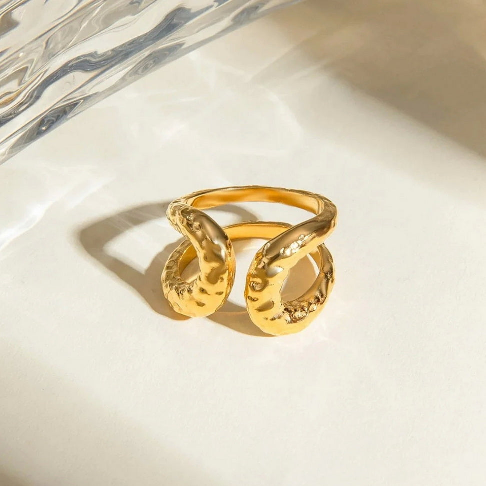 Hammered Double Layer Open Ring for Chic Style