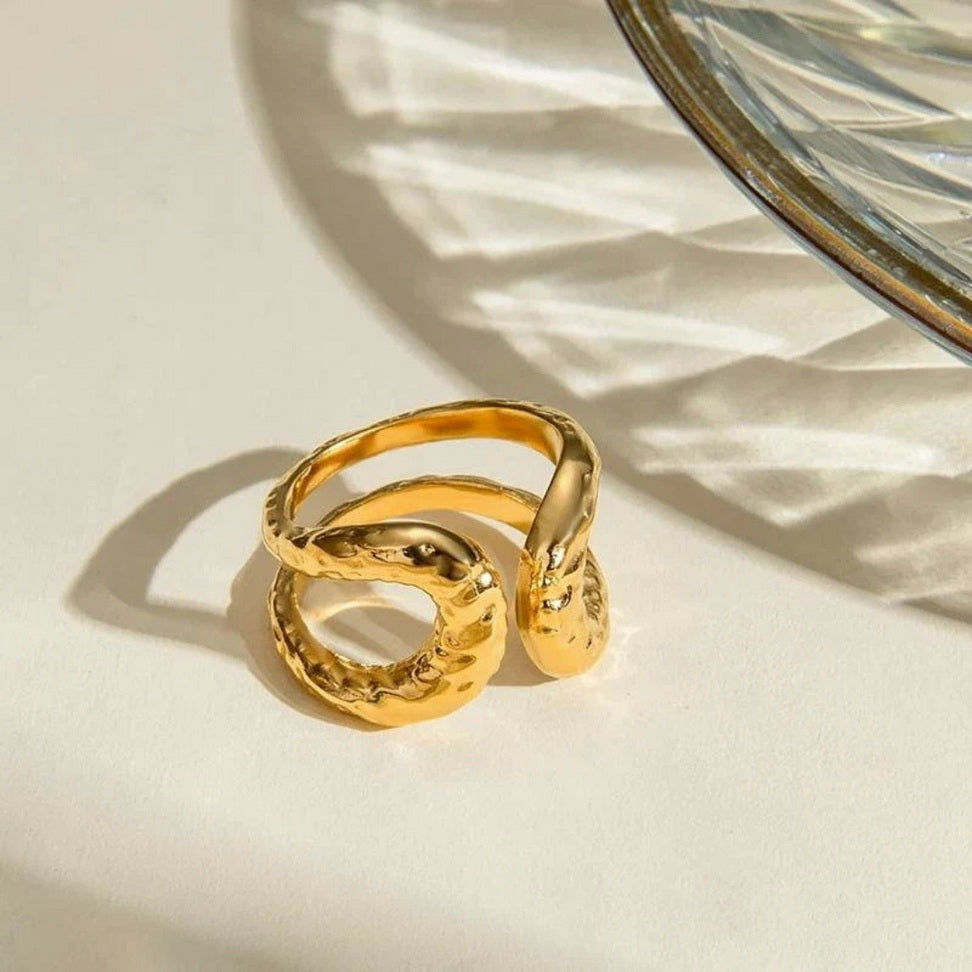 Hammered Double Layer Open Ring for Chic Style