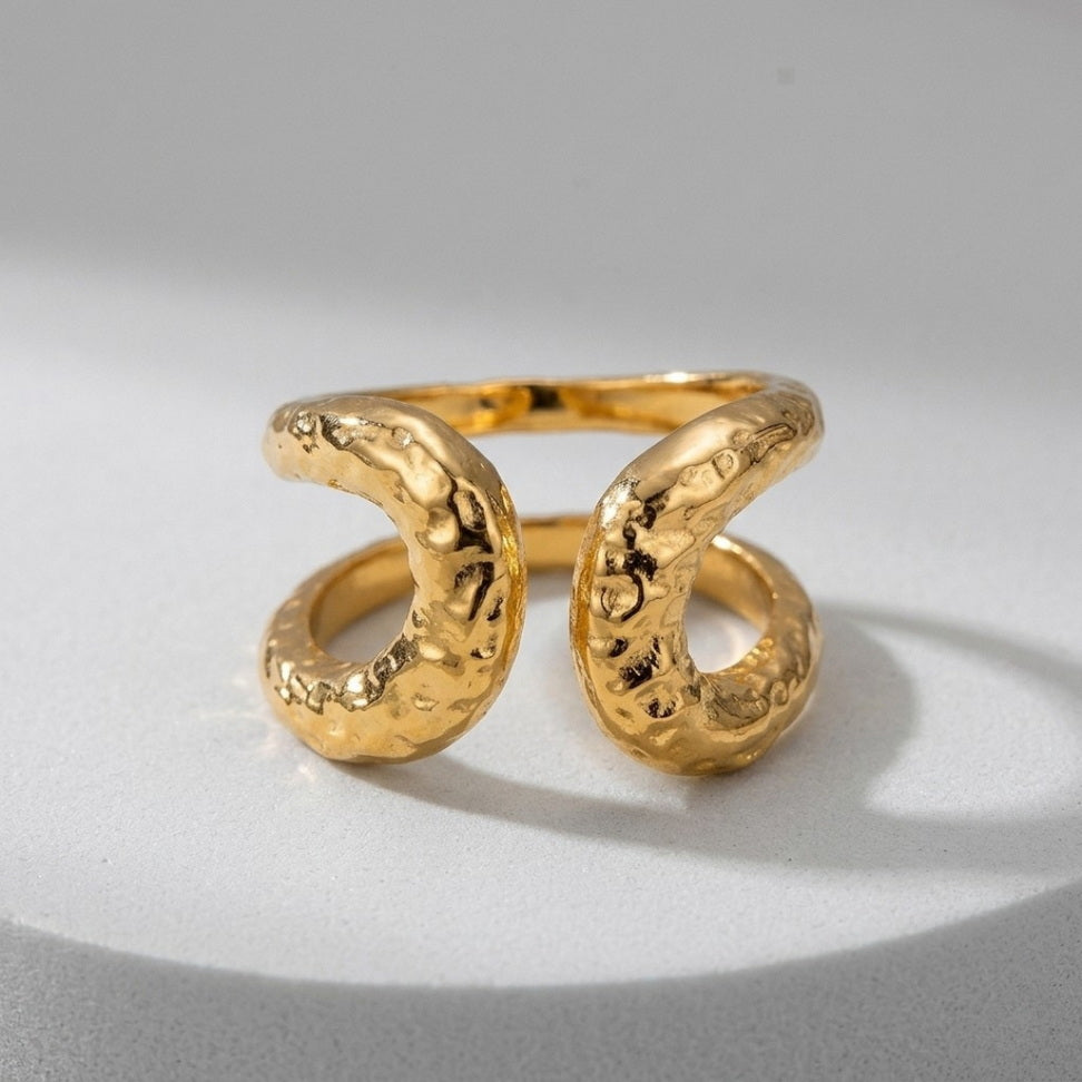 Hammered Double Layer Open Ring for Chic Style