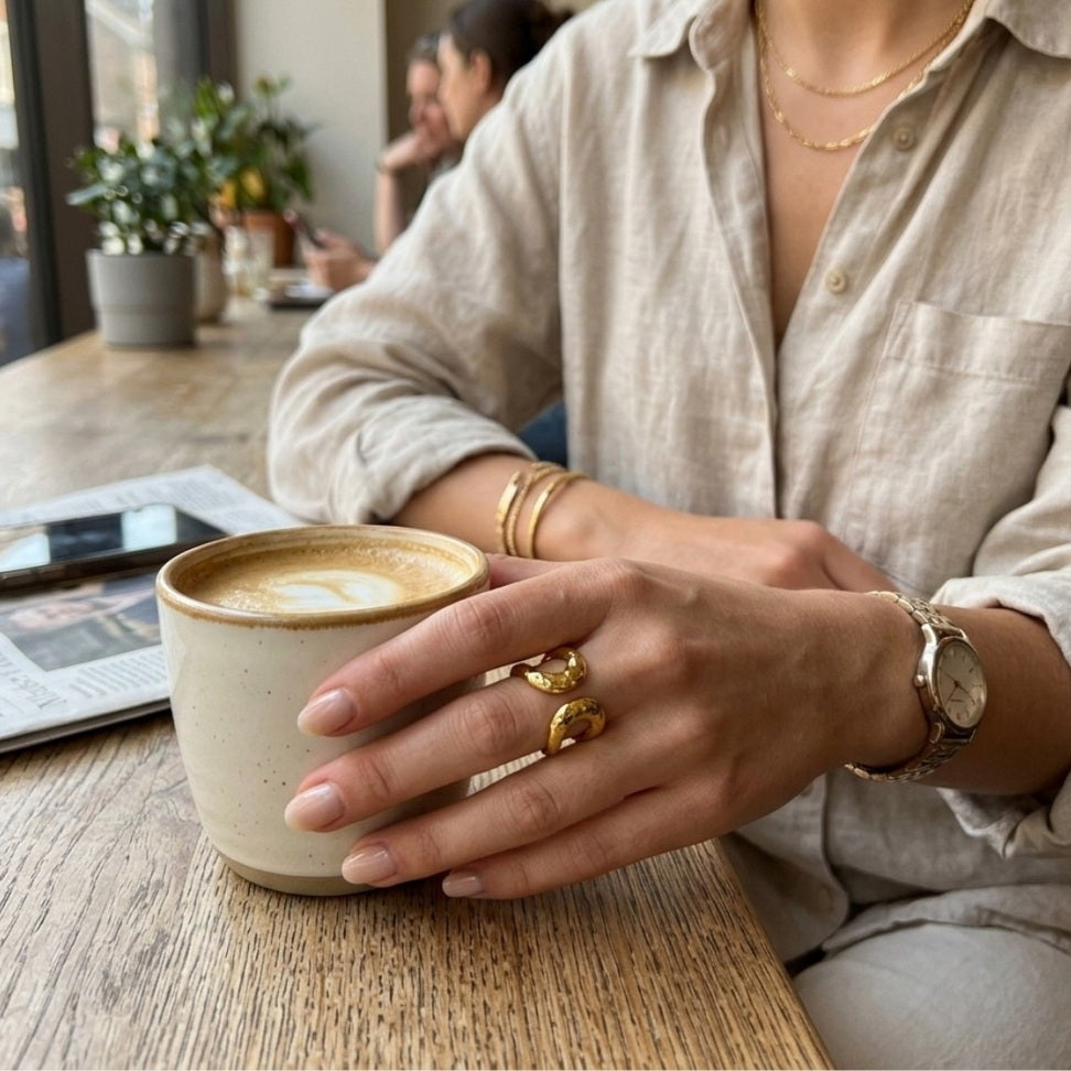 Hammered Double Layer Open Ring for Chic Style