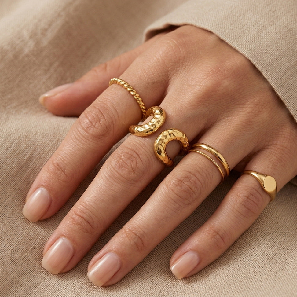 Hammered Double Layer Open Ring for Chic Style