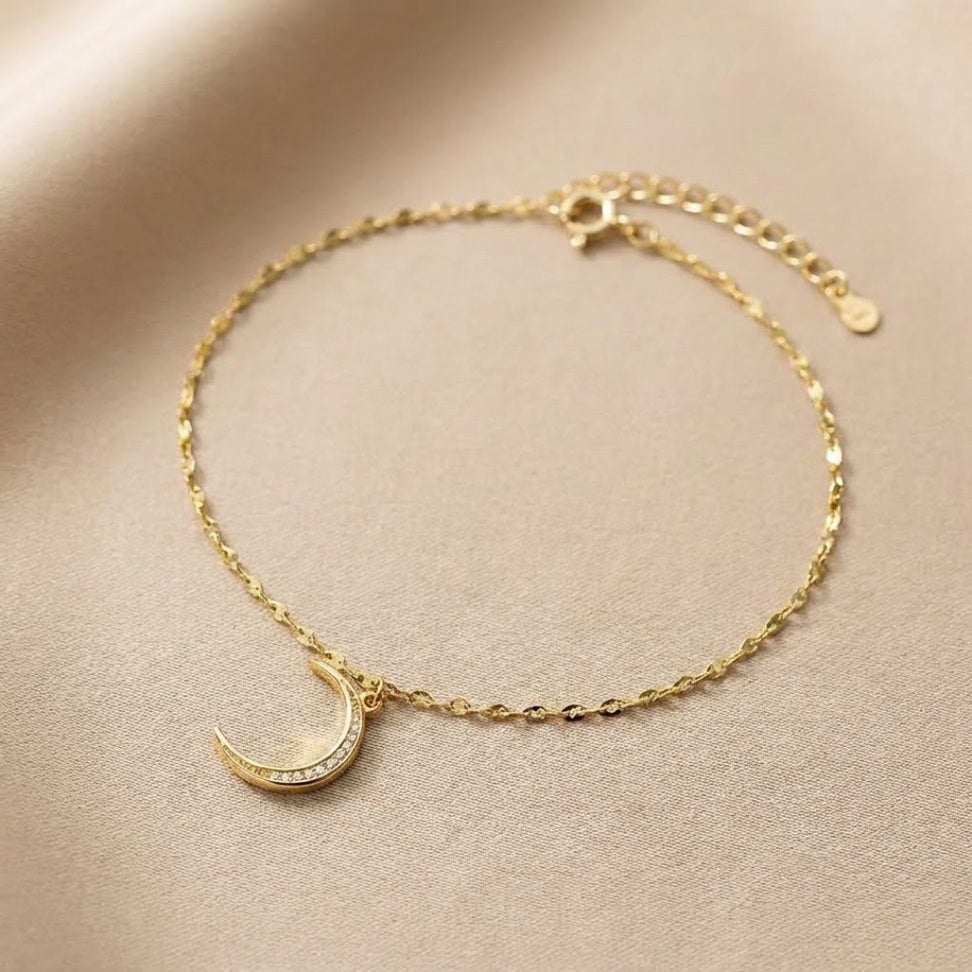 Moon Anklet with Mini Zircon Charm
