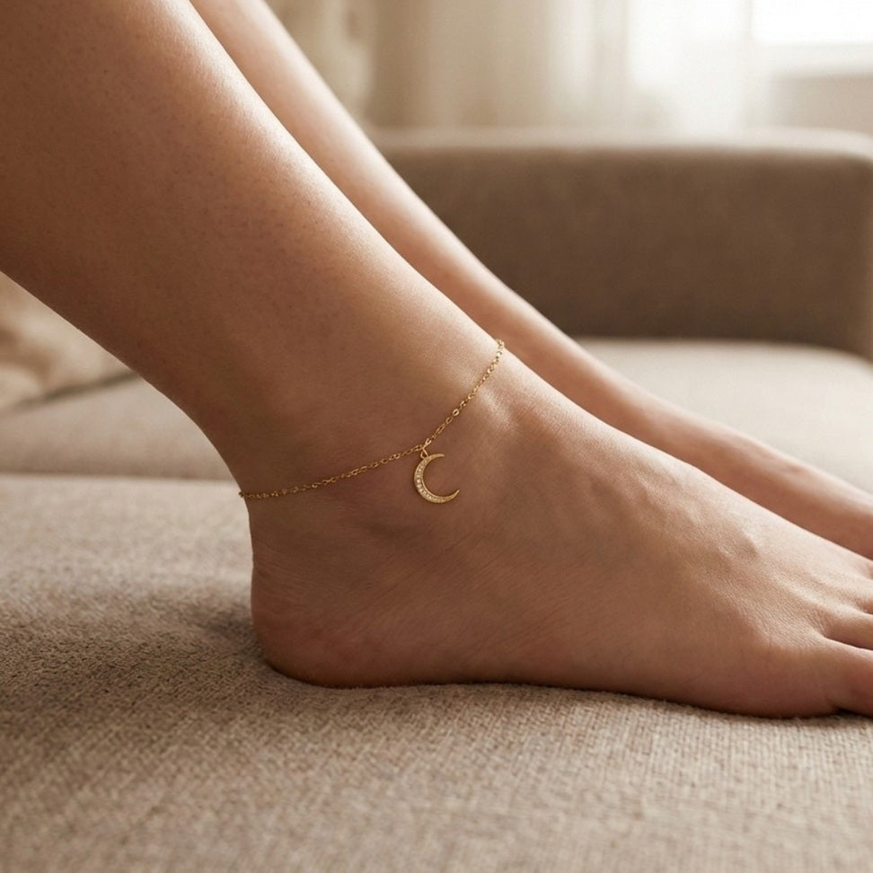 Moon Anklet with Mini Zircon Charm