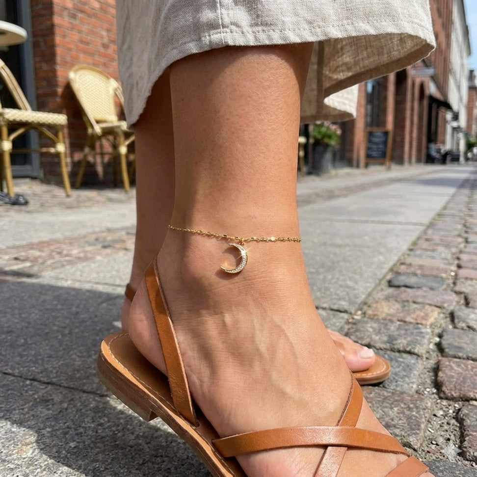Moon Anklet with Mini Zircon Charm