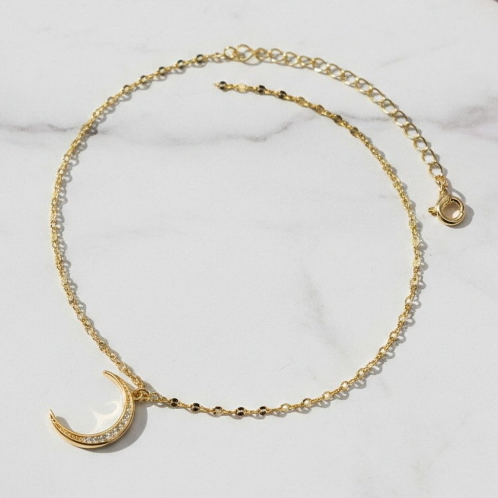 Moon Anklet with Mini Zircon Charm