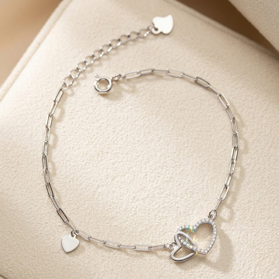 Double Heart Bracelet with Sparkling Zircon Layers