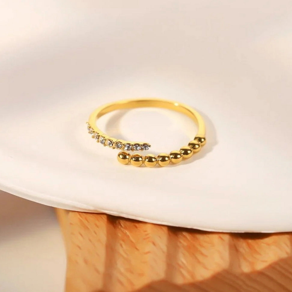 Adjustable Stainless Steel Crystal Ring