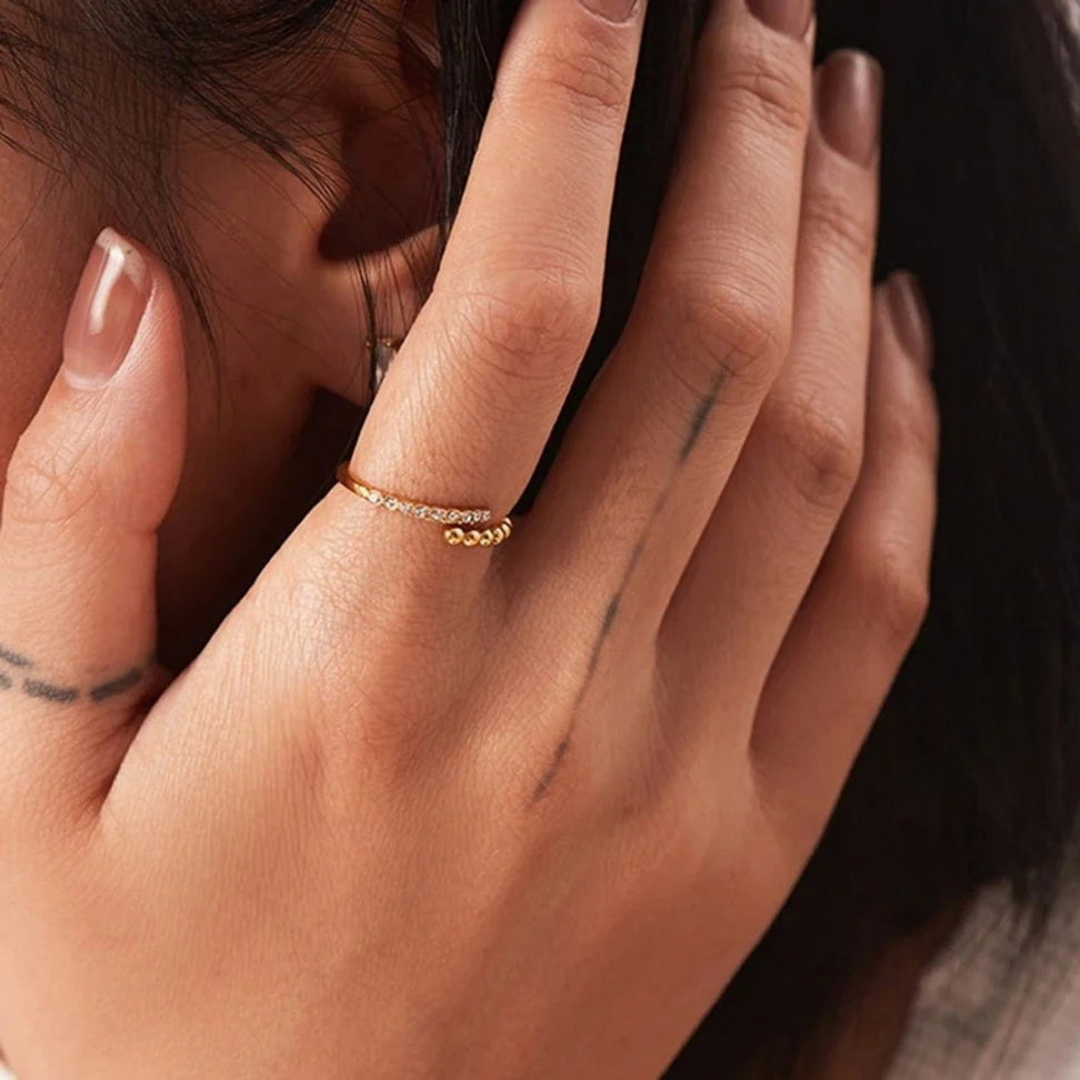 Adjustable Stainless Steel Crystal Ring