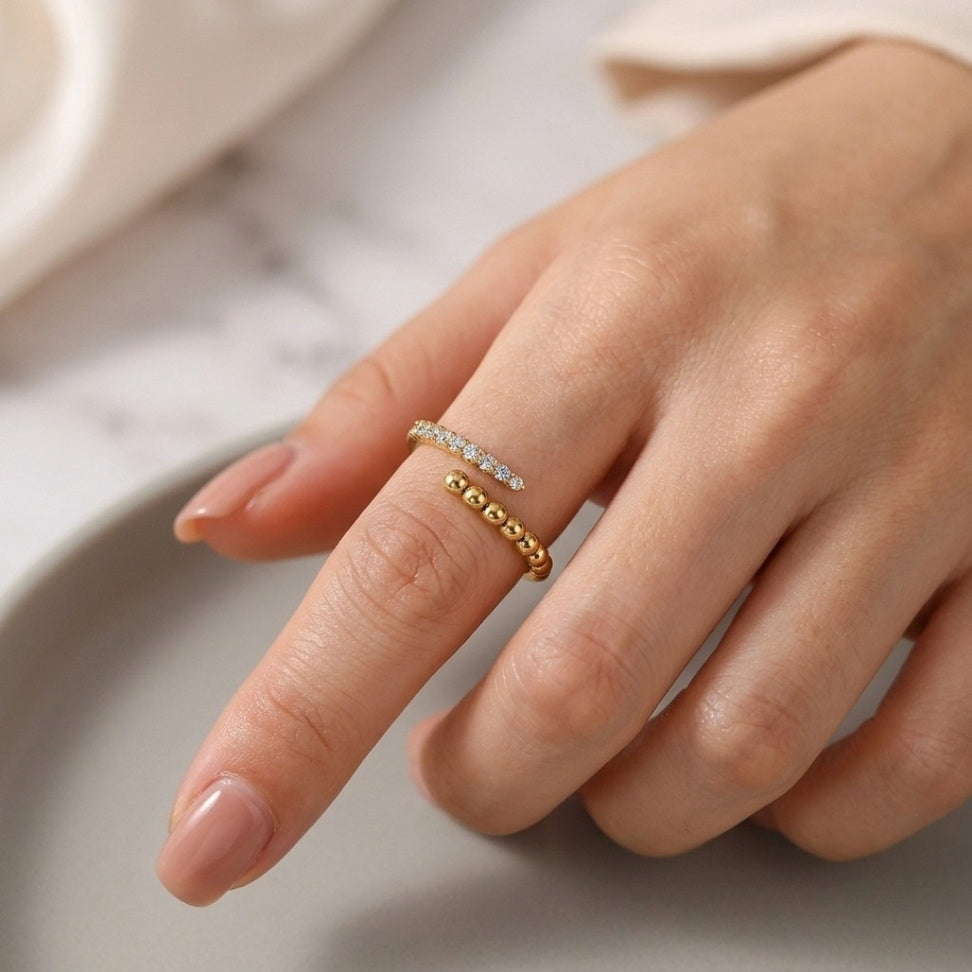 Adjustable Stainless Steel Crystal Ring