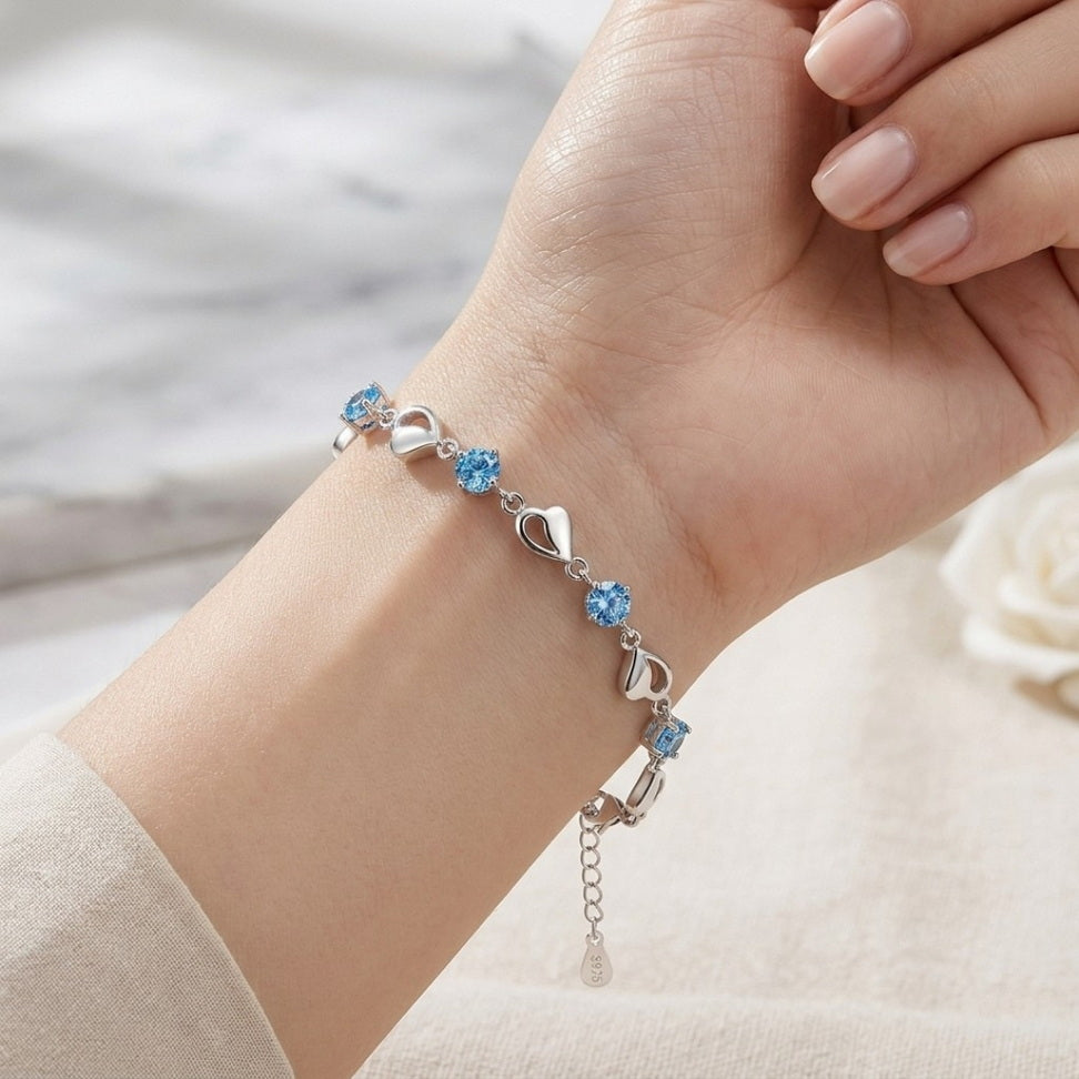 Sterling Silver Heart Bracelet with Sparkling Zircon Shine
