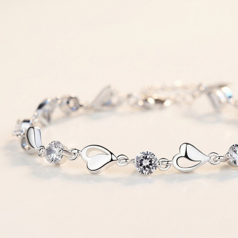 Sterling Silver Heart Bracelet with Sparkling Zircon Shine