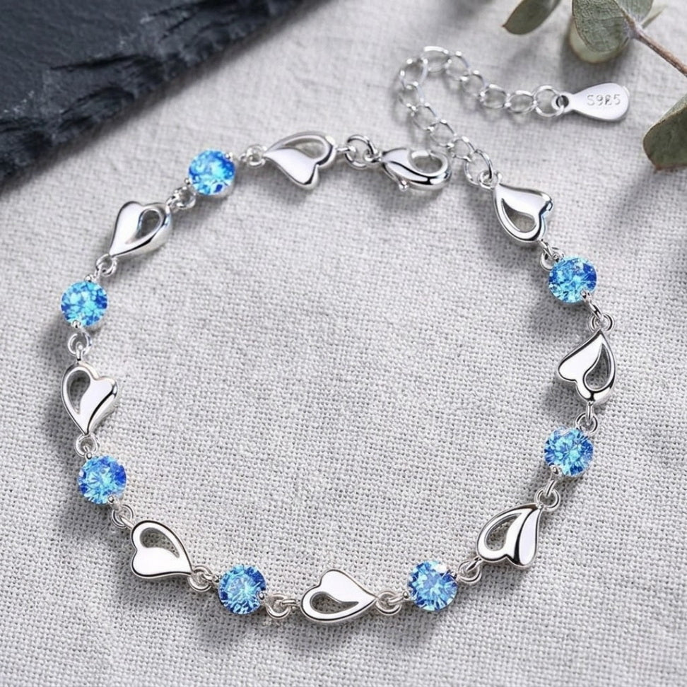 Sterling Silver Heart Bracelet with Sparkling Zircon Shine