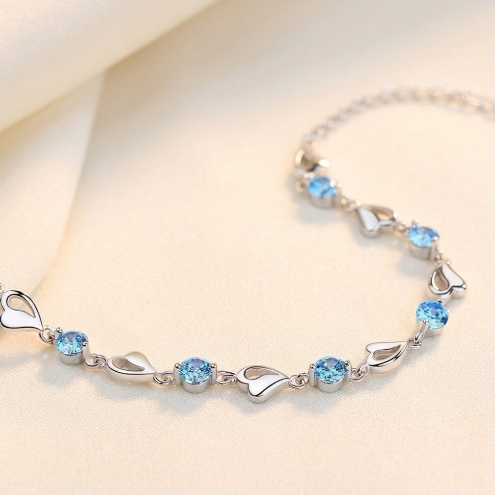 Sterling Silver Heart Bracelet with Sparkling Zircon Shine