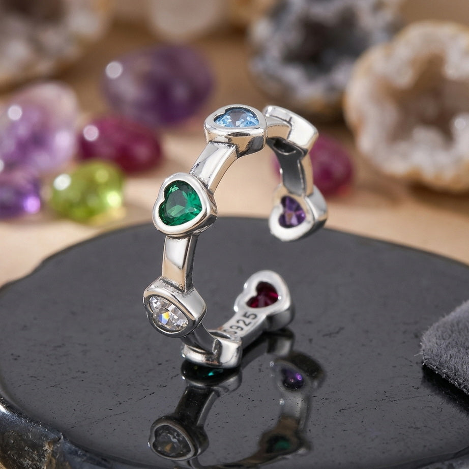 Sterling Silver Heart Zircon Cocktail Ring