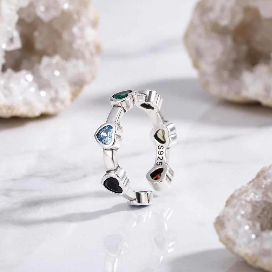 Sterling Silver Heart Zircon Cocktail Ring