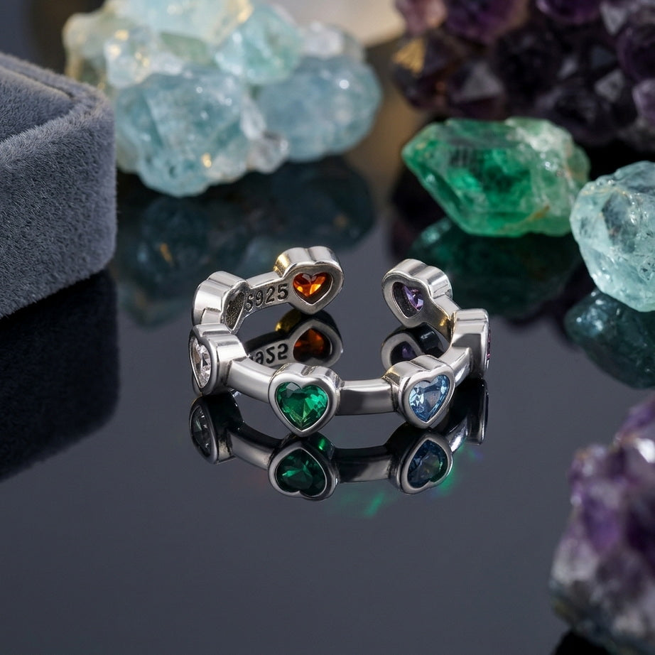 Sterling Silver Heart Zircon Cocktail Ring