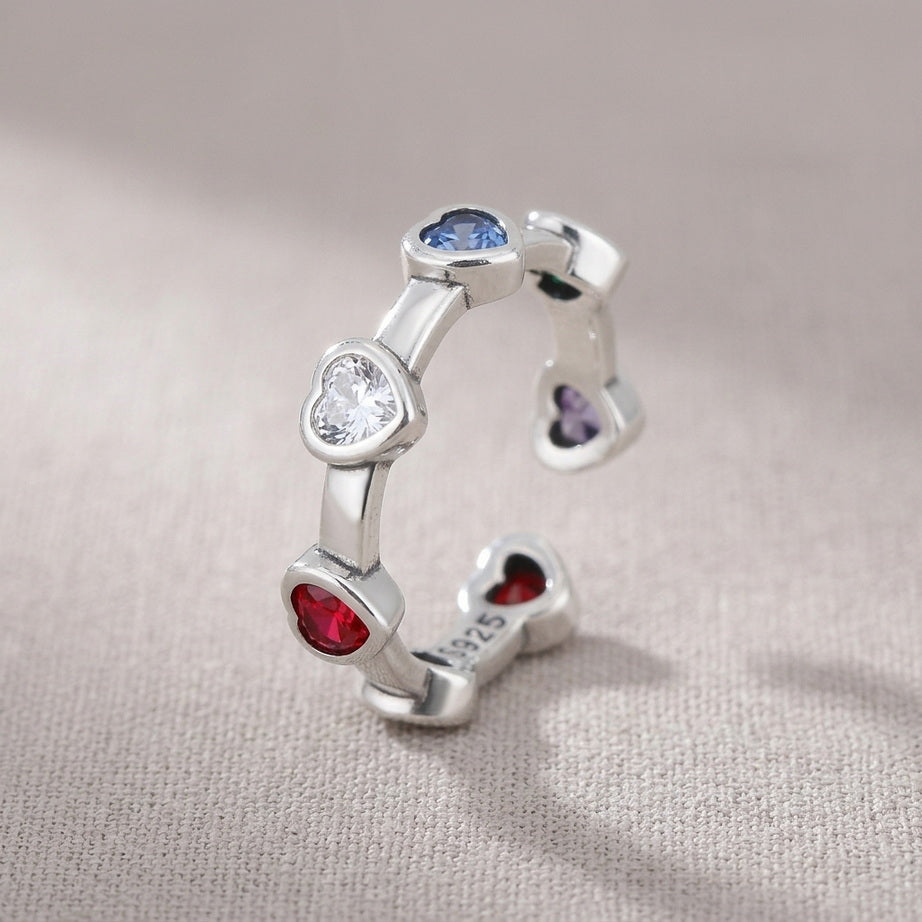 Sterling Silver Heart Zircon Cocktail Ring