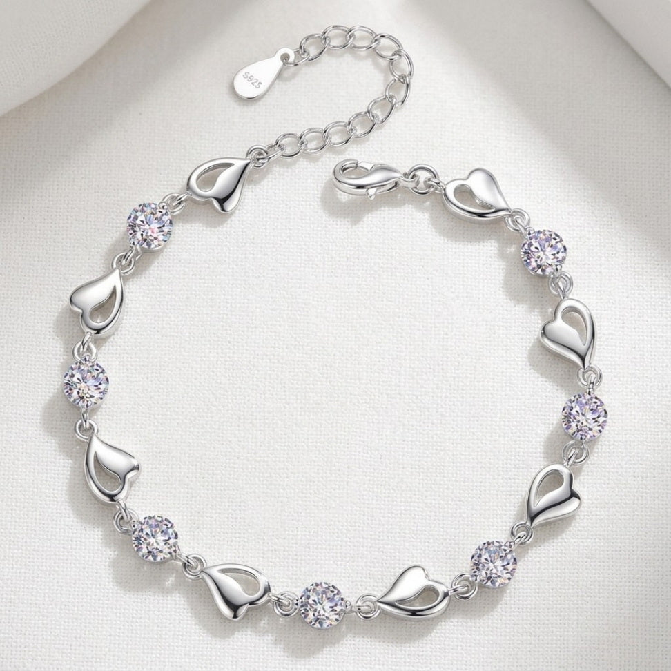 Sterling Silver Heart Bracelet with Sparkling Zircon Shine
